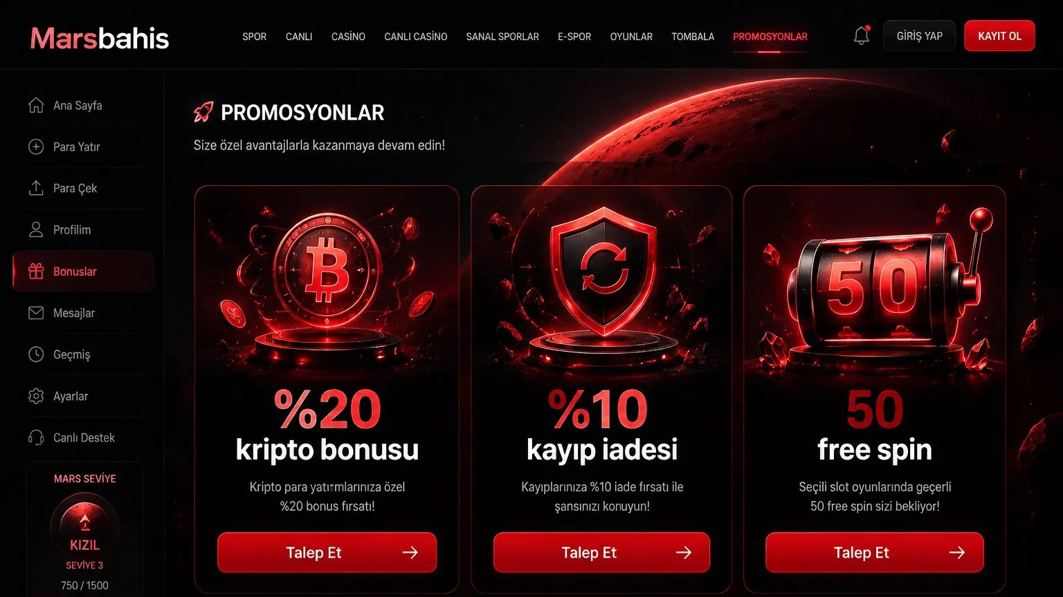 Marsbahis bonus ve kampanyaları